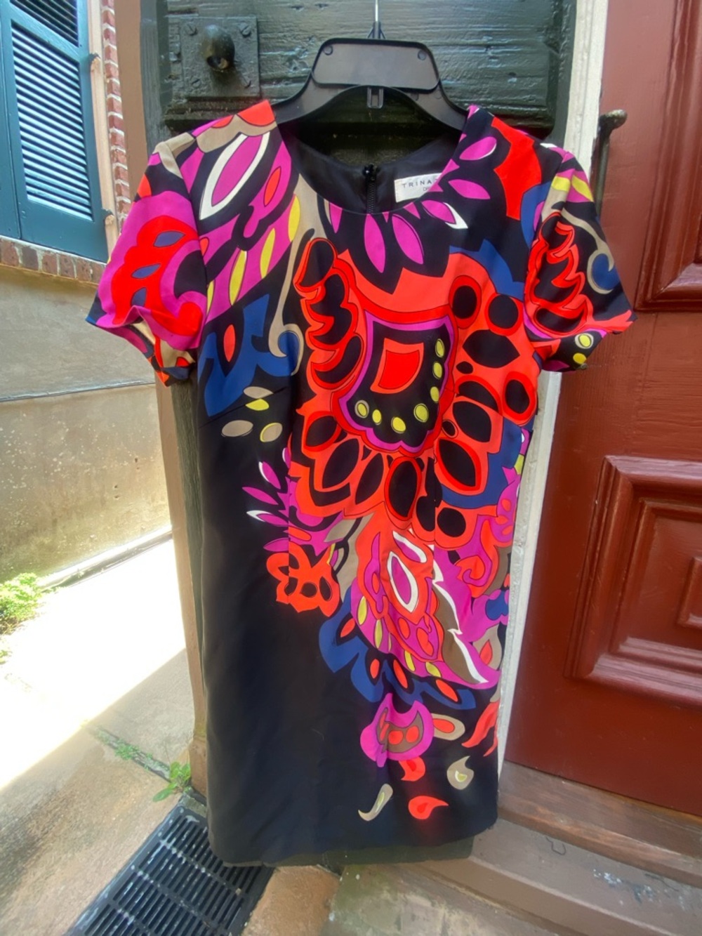 Trina Turk Black Dress with Pink and Red Abstract Floral Print 4